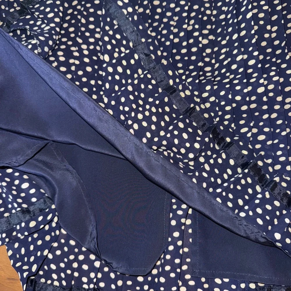 Jones New York Skirt Women's 16 Navy Blue‎ White Polka Dot Pleated Lined classy